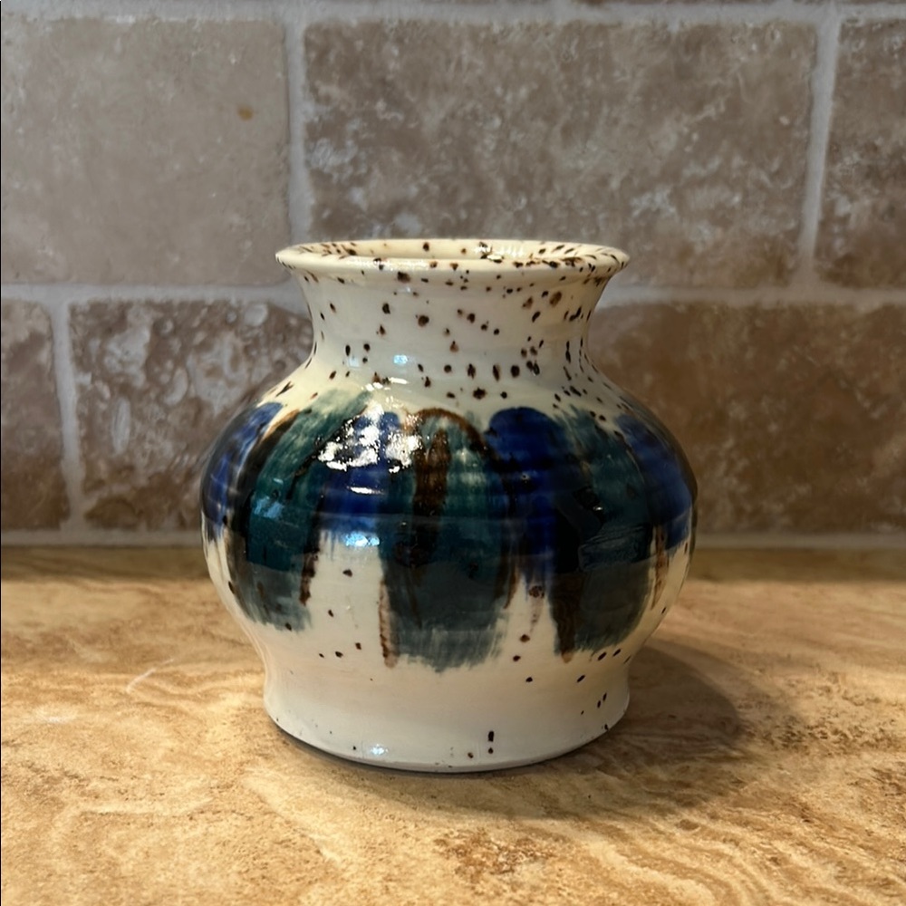 Handcrafted Ceramic Vase with Blue and Brown Accents